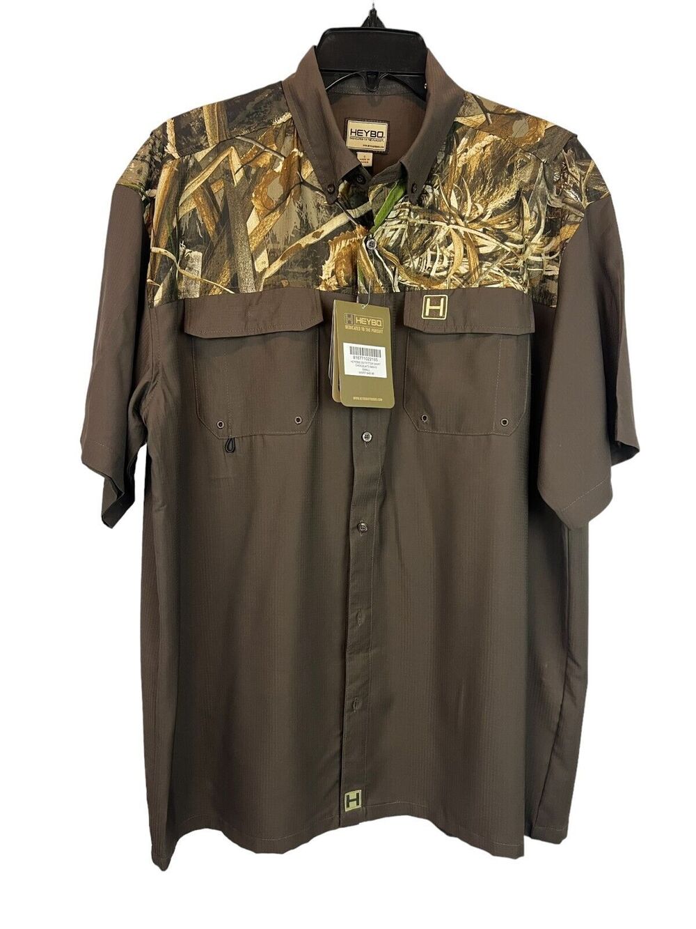 HEYBO Men's Brown Camo UPF 30 Vented Outfitter Shirt Size S Outdoor NWT
